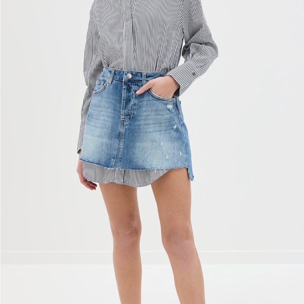 JONATHAN SIMKHAI Eastyn Long Sleeve Denim Combo Mini Dress NWT. Size 6.